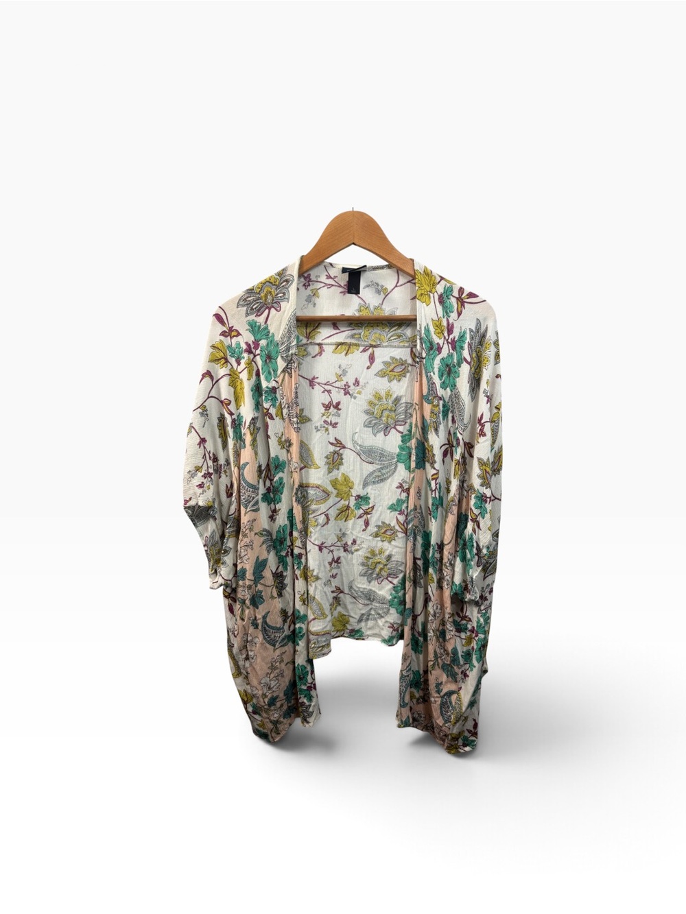 Daytrip Floral Open Front Cardigan Sweater Womens Size L Multicolor Rayon Knit